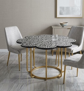 Mesa de Centro Redonda con Incrustaciones Florales de Nácar, Base de Latón Dorado, Muebles para Sala de Estar - Product Image 4