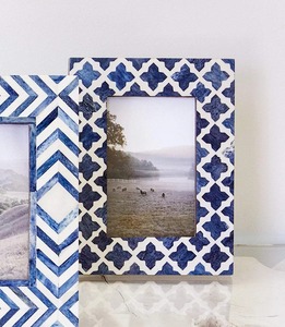 Luxury Bone Inlay Photo <b>Frame</b> Modern Handmade Blue <b>White</b> Eco-Friendly Durable Rectangle Horizontal Tabletop Display - Product Image 6
