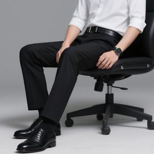 <b>Men's</b> Classic Black Dress <b>Pants</b> Slim Fit Formal Office Trousers - Comfort <b>Stretch</b>, Wrinkle-Free - Product Image 1