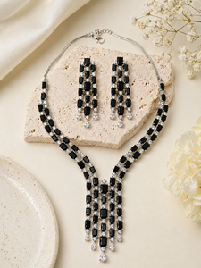 Conjunto de Collar y Aretes AG para Mujer, Aleación Negra con Baño de Rodio, Diseño Indio de Imitación, Joyería de Compromiso - Product Image 1