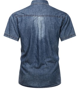 Camisa de Mezclilla para Hombre, Manga Corta, Color Sólido, Transpirable, Corte Regular, Cuello Clásico, Informal, Verano, Algodón Lavado - Product Image 2