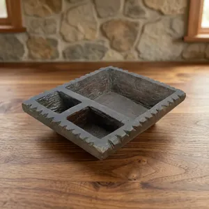 Vintage Wooden Tribal <b>Eating</b> Bowl Handmade Old Multi Compartment Serving <b>Tray</b> Console Coffee Table Display Decor Farmhouse Home - Product Image 4