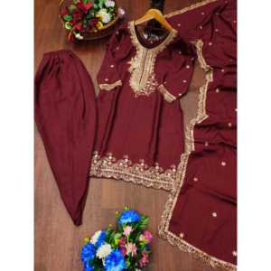 Traje Dhoti de Chifón Morado con Bordado de Diseñador para Mujer, Marca Feni Fashion, con Tela de Chifón y Bordado de Lentejuelas - Product Image 6