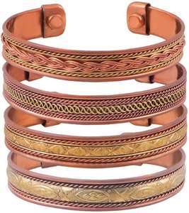 Adjustable <b>Magnetic</b> <b>Copper</b> Bangle Set of Four Fancy Fashion Cuff Best For Mindful Living Yoga Practice Supports Skin Bijoux - Product Image 1
