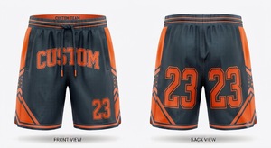 Pantalones Cortos de Baloncesto Personalizados para Hombre, Negros y Naranjas, con Estampado por Sublimación, de Secado Rápido, con Cordón en la Cintura, de Longitud Media, Casuales y Deportivos - Product Image 1
