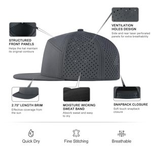 Gorra Unisex de 6 Paneles con Cierre a Presión, Malla Transpirable, Visera Plana Ajustable, Color Sólido, para Actividades al Aire Libre - Product Image 4
