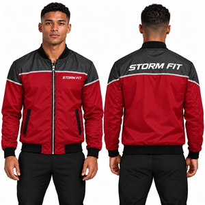 Blouson bomber homme vert et noir en satin, coupe-vent, fermeture éclair, col montant, style sportif, avec design et logo personnalisés - Product Image 4