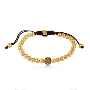 New Vintage Fashionable Solid 18K Yellow Gold Beads <b>Adjustable</b> <b>Bracelet</b> with Black Diamond - Product Image 1