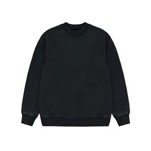 Oversized <b>Black</b> <b>Crew</b> <b>Neck</b> Pullover <b>Sweatshirt</b> Men's Casual Knitted Solid Color Fleece Autumn Wear Regular Fit Long Sleeve - Product Image 6