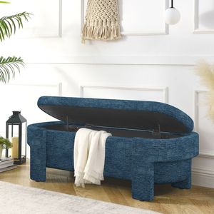 Panca Imbottita in Tessuto Lino Blu Scuro con Ampio Spazio di Archiviazione 51.5 X 20.5 X 17 per Soggiorno, Ingresso, Camera da Letto - Product Image 5