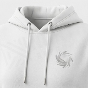 Women's <b>2</b> <b>Piece</b> Hooded Sweatshirt and Shorts <b>Set</b> Solid <b>White</b> Fleece Casual Loose Fit Above Knee Length Full Sleeve Top With - Product Image 4