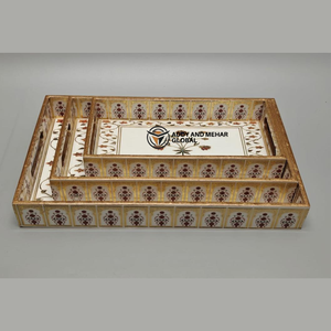 Juego de 3 bandejas de servir geométricas blancas esmaltadas, bandeja decorativa de MDF, bandeja de servir geométrica blanca moderna - Product Image 1