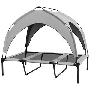 Cuccia rialzata per cani 107x76x94 cm con tettoia in rete traspirante, lettino per animali domestici da esterno per campeggio, lavabile e confortevole - Product Image 1