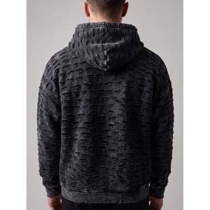 Sudadera con Capucha Negra Texturizada y Desgastada con Estética Tejida Única - Product Image 2