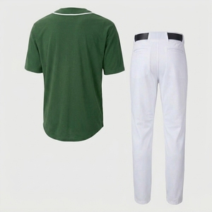 Uniforme de béisbol personalizado de calidad premium, conjunto verde esmeralda para hombre, jersey de manga corta y pantalón con tela transpirable que absorbe la humedad - Product Image 2
