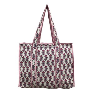 Block Printed Quilted Cotton Down Padded Womans Bobo Tote Bag <b>Big</b> Square Design Shopping <b>Purse</b> For Female Simple Shoulder Bag - Product Image 4