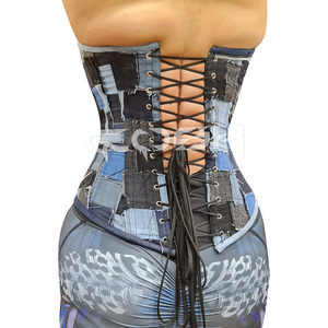 ผู้ผลิตเสื้อครอปเดนิมแบบไร้สายรัดเอว งานแฮนด์เมด ตกแต่งด้วยผ้าปะติดปะต่อ จากประเทศปากีสถาน - Product Image 5