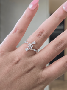 Pear Lab Grown Diamond Open Ring 0.65 Ct Gold Floral <b>Cluster</b> Bypass Designer Fine Jewelry for Women - Product Image 1
