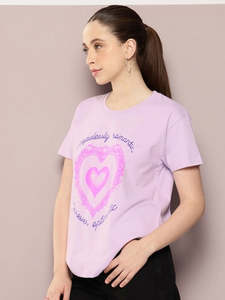Women's Purple Boxy Fit Screen Printed T-Shirt Comfortable Soft Cotton Fabric Women's T-Shirts Eco-Friendly Custom Logo Print - Product Image 6