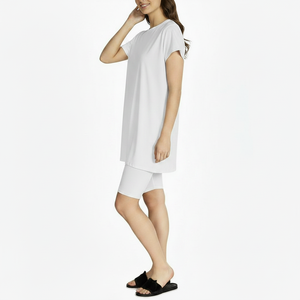 Women's Casual Trendy 2-Piece Long <b>Set</b> Patchwork Printed Short Sleeve Top Knee Length Shorts Breathable Eco-Friendly Summer Wear - Product Image 3