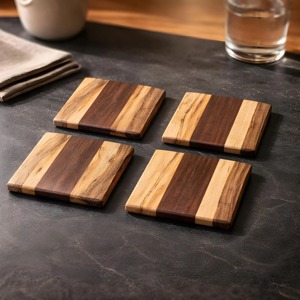 Sous-verre en bois unique, artisanal, moderne, résistant à la chaleur, personnalisable pour ajouter une touche rustique classique, sous-verre carré en bois design - Product Image 6