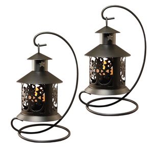 Farol de hierro estilo marroquí con recortes florales y paneles de vidrio de colores para decoración del hogar - Product Image 2