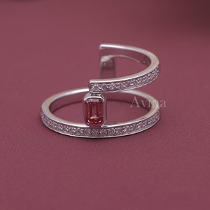IGI Certified Fancy Pink Lab Grown Diamond Spiral <b>Open</b> <b>Ring</b> 18K Gold Emerald Cut Diamond Wrap <b>Ring</b> - Product Image 1