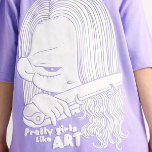 เสื้อยืดผู้หญิงทรงหลวม สีพื้น ผ้าฝ้าย 100% เป็นมิตรกับสิ่งแวดล้อม คอกลม แขนสั้น สวมใส่สบาย ระบายอากาศได้ดี ความยาวปกติ - Product Image 6