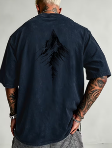 T-shirt Homme Oversize Vintage Délavé au Sable 320g Manches Courtes Col Rond Style Urbain Coton Jersey - Product Image 2
