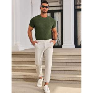 2025 hommes solide motif tricot à manches courtes T-Shirts décontracté col rond coton Stretch pull t-shirts pour été Fitness haut - Product Image 5