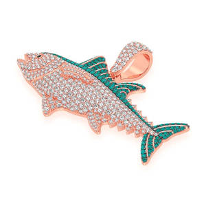 Colgante de Plata 925 con Baño de Oro Rosa, Estilo Hip Hop, Personalizado con Atún y Piedras Preciosas de Moissanita, Regalo Estético - Product Image 1