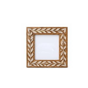 Rustic Square <b>Wooden</b> <b>Photo</b> <b>Frame</b> with Handmade Carved Floral Accents - Product Image 6