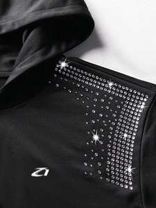 Sweat-shirts à capuche zippés pour hommes en molleton de coton épais avec détail strass sur l'épaule, coupe oversize, style streetwear, production sous marque privée - Product Image 5