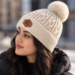 ODM Knit Pom Pom Beanie Custom Embroidered Patch logo Design Warm Winter Cuffed Beanie Casual Acrylic Bobble Hat Cap for Adults - Product Image 1