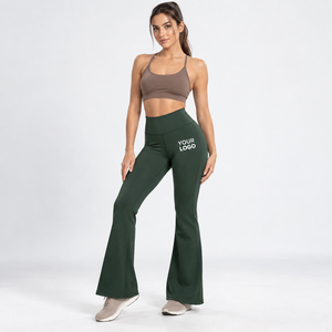 Pantalones de Yoga Personalizados de Cintura Alta con Pierna Ancha y Estampado de Logotipo, Ropa Deportiva Transpirable para Mujer, Color Sólido, Spandex y Poliéster - Product Image 6