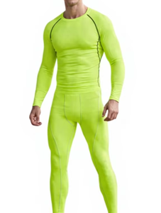 Traje Deportivo de Compresión Verde Neón para Hombre Spezia International, Spandex/Nylon, Manga Larga, Cuello Redondo, Cordón Ajustable, Secado Rápido - Product Image 1