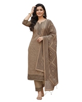 Salwar Kameez Tradisional Wanita 3 Potong Bahan Wol Jacquard Tenun Bermotif Geometris Etnik Anti Kusut Cepat Kering Kurta Celana Dupatta