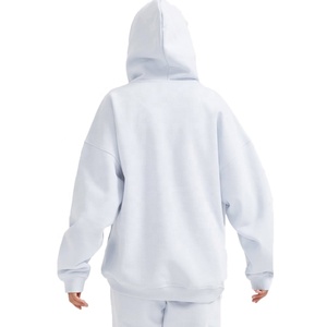 Sweat-shirt à capuche oversize pour femme, couleur unie, en coton tricoté, respirant, épaules tombantes, style streetwear décontracté, coupe courte - Product Image 2