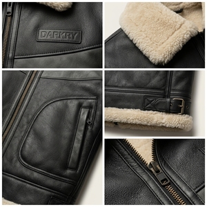 <b>Men</b> Genuine Leather <b>Shearling</b> <b>Jacket</b> Winter Warm Black Sheepskin Fur B3 Flight Bomber Coat Custom Heavyweight Aviator Apparel - Product Image 6
