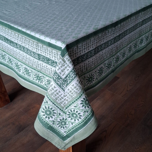 Neem Hunter Green Hand Block Printed Cotton <b>Tablecloth</b> 180x270cm Handmade Designer Premium Dining Table Home Decor Gift - Product Image 6