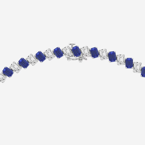 Collar de Moda Diagonal con Diamantes de Laboratorio de Corte Esmeralda de 4.7x3.3 mm, 15 ctw, y Zafiro Sintético, Collar de Diamantes Azules - Product Image 2
