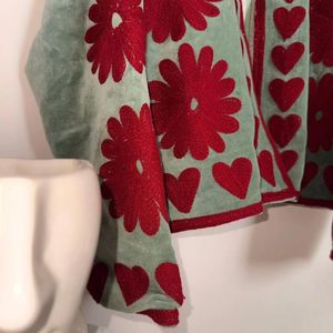 Veste matelassée en velours pour femme avec appliques florales, col mandarin, manches longues, doublure en coton, pour l'hiver et l'automne - Product Image 3