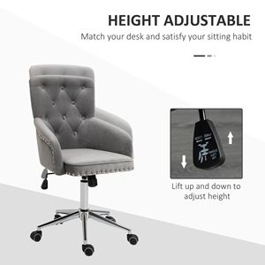 Sedia da Ufficio Ergonomica Girevole con Schienale Medio, Rivestimento in Velluto Trapuntato e Finiture con Borchie - Product Image 4