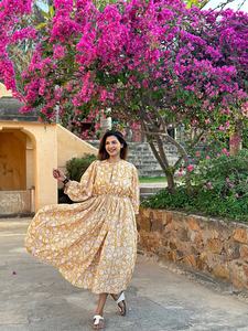 Pur coton Boho coloré robe d'été indien bloc imprimé mi-long respirant et élégant vêtements de jour brodés - Product Image 2