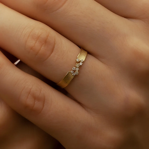 Bague en or massif 14K 18K or rose avec diamant de laboratoire texturé effet écorce et grappe de diamants sertie à la main – Cadeau spécial pour elle - Product Image 5