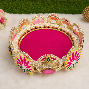 Handmade Pearl Beaded <b>Wedding</b> Ring Platter Pink Lotus Decorative Engagement Tray for Bridal Ceremony Decor - Product Image 5