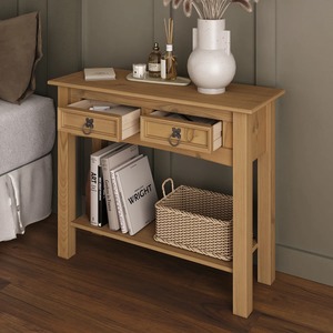 Petite table console moderne en métal miroir avec étagère inférieure ouverte, style farmhouse, pour entrée, finition naturelle - Product Image 6
