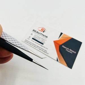 Pince à épiler professionnelle pour extensions de cils en acier inoxydable, 13 cm de long, fine et droite, pointe isolante à 45 degrés, impression personnalisée - Product Image 2