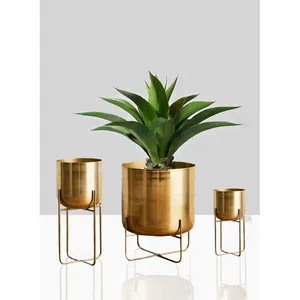 <b>Gold</b> Tone <b>Planter</b> with Removable Stand Round Decorative Plant Pot for Modern Home Decor Living Room Entryway & Botanical Display - Product Image 3