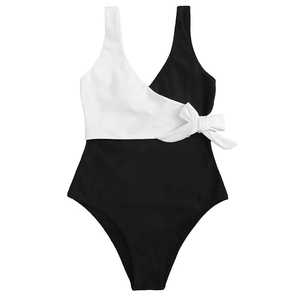 Traje de Baño Personalizado Nuevo, Talla Grande, Sexy, Estampado, de Una Pieza, Corte Alto, para Mujer, en Blanco y Negro - Product Image 4